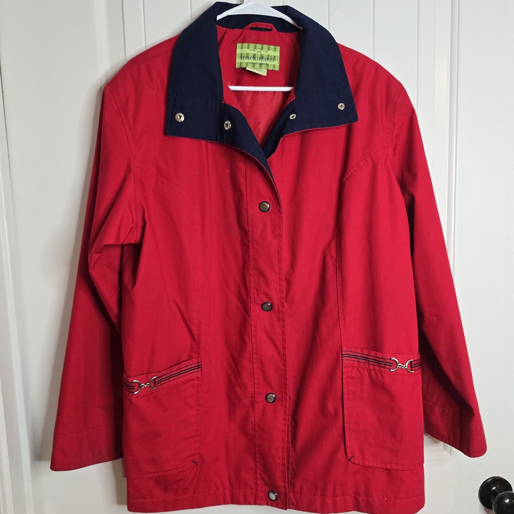 Macintosh New England Womens Red Blue Lightweight Lined Layering Jacket Size XL